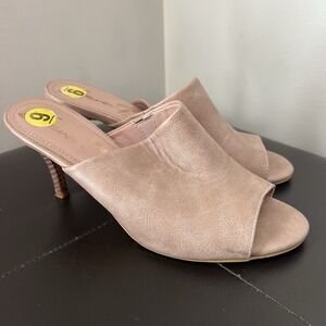 Seven 7 Moscow‎ Mule Womens 9 Slim Heels Shoes Tan Beige Open Toe 3" Heel